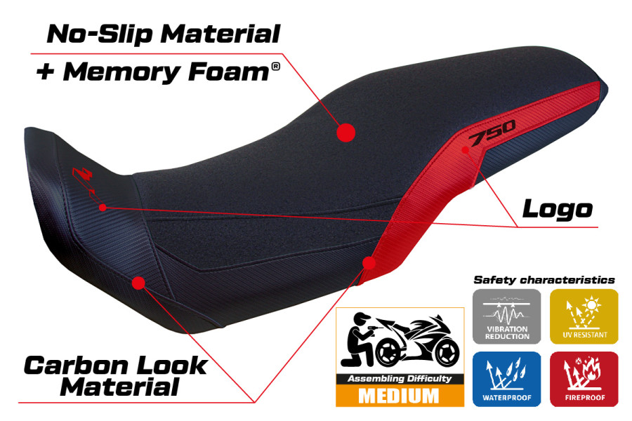 Funda de asiento compatible - Honda Transalp 750 2023-2026 - mod Malmo Ultragrip Comfort System