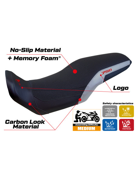 Funda de asiento compatible - Honda Transalp 750 2023-2025 - mod Malmo Ultragrip Comfort System