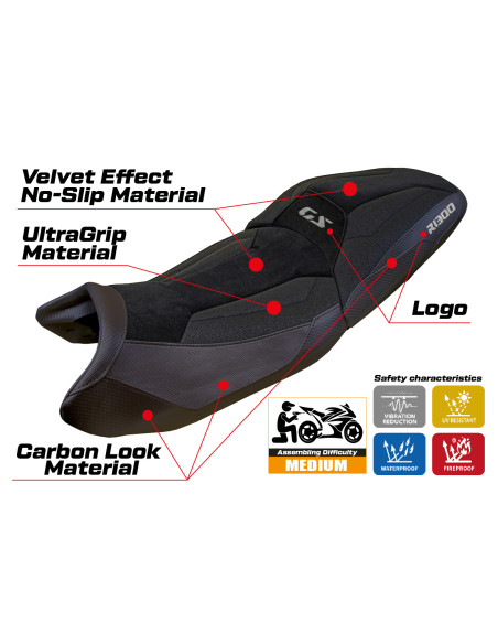 Funda de asiento compatible - BMW R 1300 GS Touring 2023-2025 - mod Koln Velvet Ultragrip