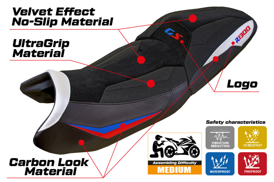 Funda de asiento compatible - BMW R 1300 GS Touring 2023-2026 - mod Koln Velvet Ultragrip