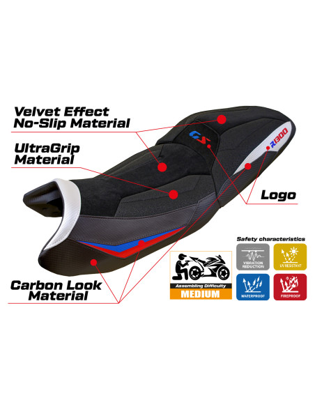 Funda de asiento compatible - BMW R 1300 GS Touring 2023-2025 - mod Koln Velvet Ultragrip