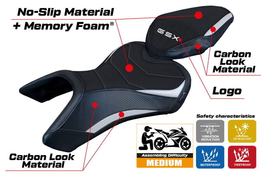 Funda de asiento compatible - Suzuki GSX 8S / 8R 2023-2026 - mod Niigata Comfort System