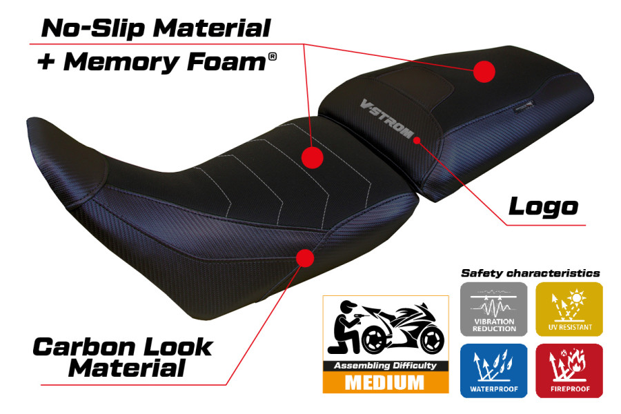 Funda de asiento compatible - Suzuki V-Strom 1050 2020-2026 - mod Surat Comfort System