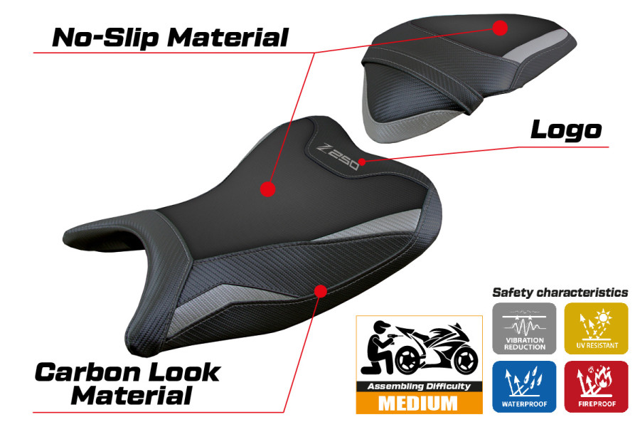 Funda de asiento compatible - Kawasaki Z 250  2019 - 2020 - mod Abrantes