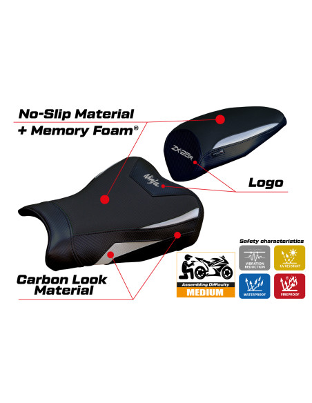 Housse de selle compatible - Kawasaki Ninja ZX 25 R  2020-2026 - mod Hermes Comfort System