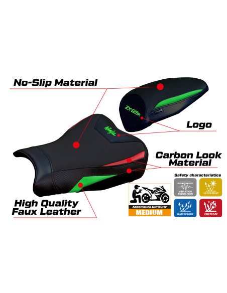 Housse de selle compatible - Kawasaki Ninja ZX 25 R  2020-2026 - mod Hermes