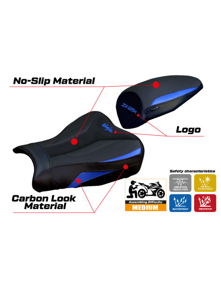 Housse de selle compatible - Kawasaki Ninja ZX 25 R  2020-2026 - mod Hermes Ultragrip Velvet