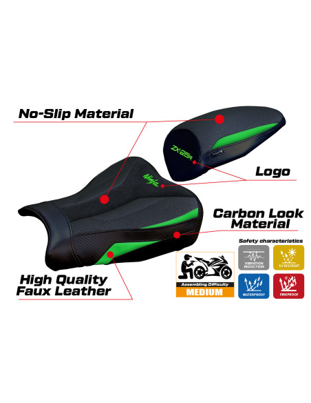 Rivestimento sella compatibile - Kawasaki Ninja ZX 25 R  2020-2026 - mod Hermes Ultragrip Velvet