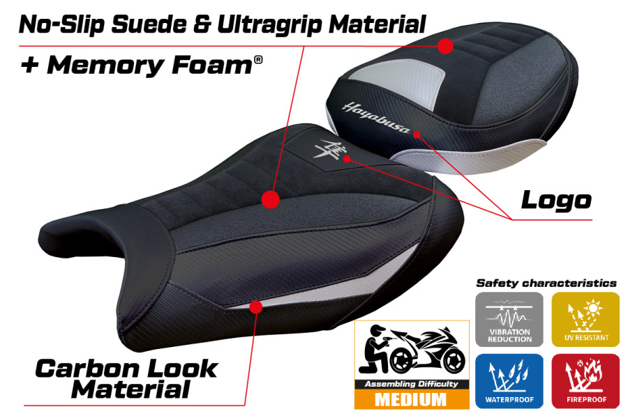 Rivestimento sella compatibile - Suzuki GSX R 1300 Hayabusa 2008 - 2020 - mod Japan Velvet Ultragrip Comfort System