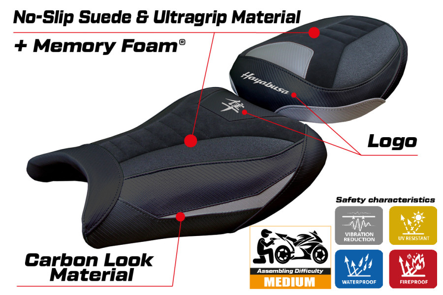 Seat cover compatible - Suzuki GSX R 1300 Hayabusa 2008 - 2020 - mod Japan Velvet Ultragrip Comfort System