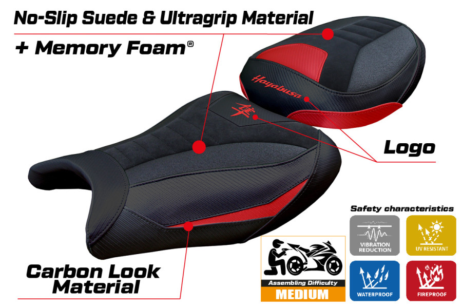 Housse de selle compatible - Suzuki GSX R 1300 Hayabusa 2008 - 2020 - mod Japan Velvet Ultragrip Comfort System