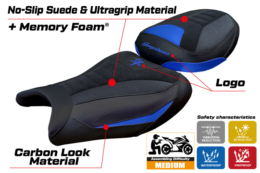 Housse de selle compatible - Suzuki GSX R 1300 Hayabusa 2008 - 2020 - mod Japan Velvet Ultragrip Comfort System