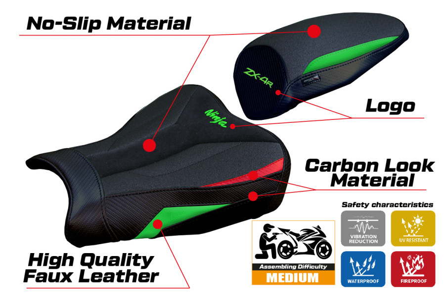 Housse de selle compatible - Kawasaki Ninja ZX 4 R  2023-2026 - mod Anet Ultragrip Velvet