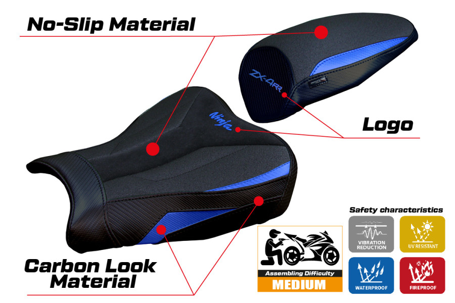 Funda de asiento compatible - Kawasaki Ninja ZX 4 RR  2023-2026 - mod Muzy Ultragrip Velvet