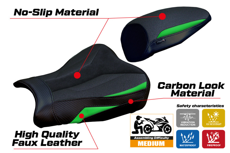 Funda de asiento compatible - Kawasaki Ninja ZX 4 RR  2023-2026 - mod Muzy Ultragrip Velvet