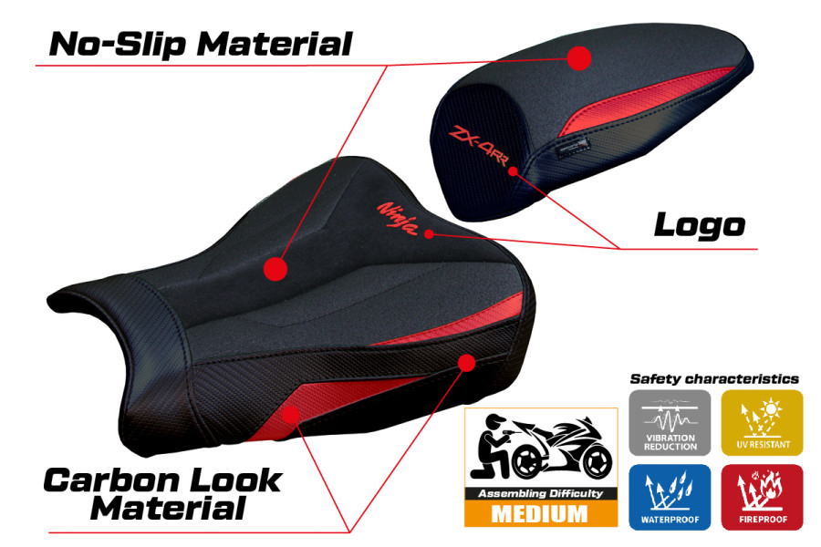 Housse de selle compatible - Kawasaki Ninja ZX 4 RR  2023-2026 - mod Muzy Ultragrip Velvet