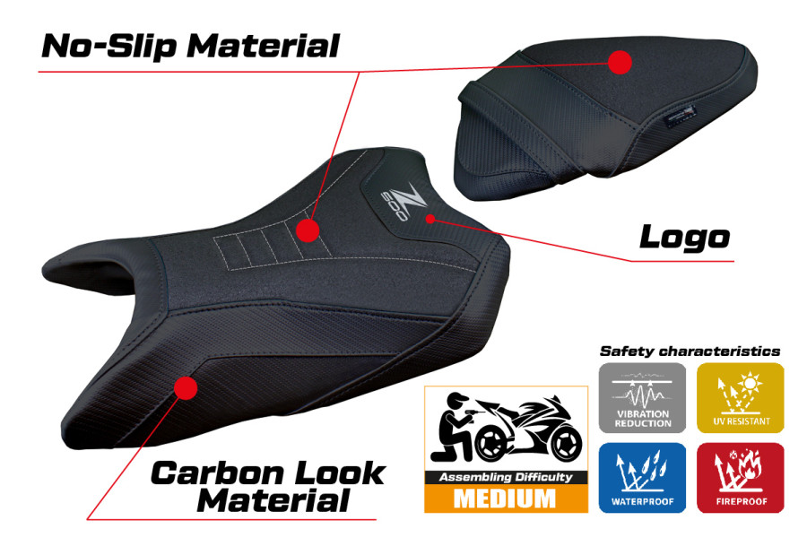 Funda de asiento compatible - Kawasaki Z 500  2024-2026 - mod Namur Ultragrip