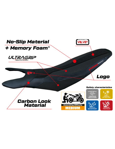 Seat cover compatible - Ducati Hypermotard 698 Mono  2024-2025 - mod Cairoli Velvet Ultragrip Comfort System