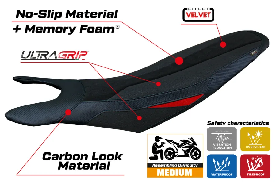 Seat cover compatible - Ducati Hypermotard 698 Mono  2024-2026 - mod Cairoli Velvet Ultragrip Comfort System