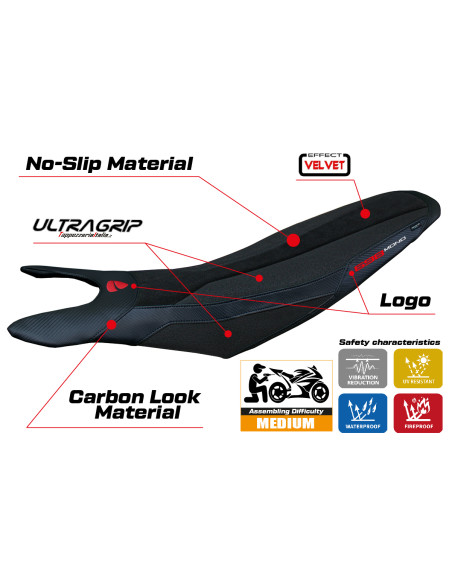 Housse de selle compatible - Ducati Hypermotard 698 Mono  2024-2025 - mod Cairoli Velvet Ultragrip