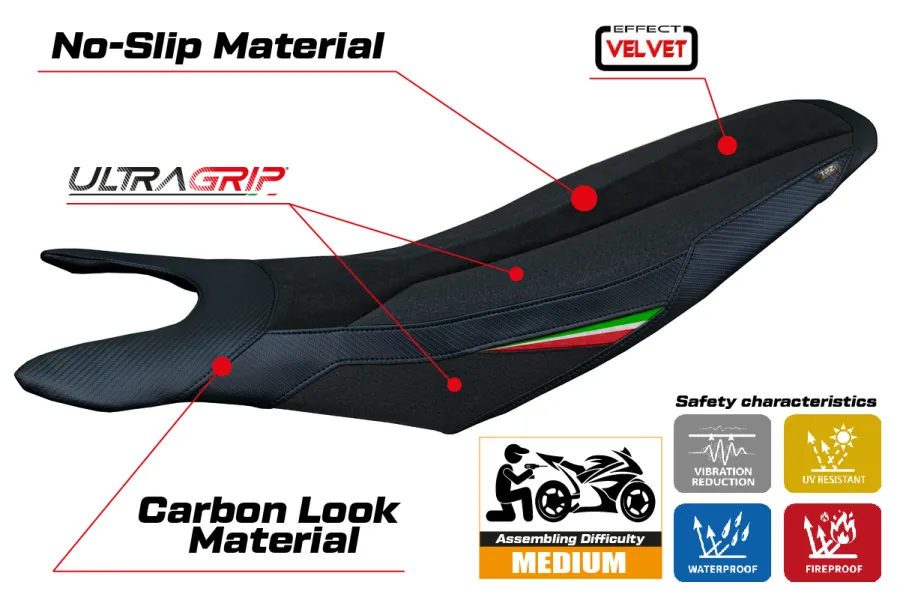 Housse de selle compatible - Ducati Hypermotard 698 Mono  2024-2026 - mod Cairoli Velvet Ultragrip