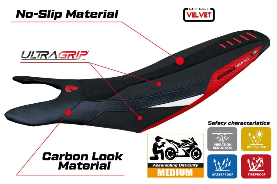 Sitzbezug kompatibel - Ducati Hypermotard 698 Mono  2024-2026 - mod Cairoli Special Color Velvet Ultragrip