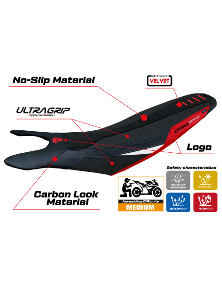 Funda de asiento compatible - Ducati Hypermotard 698 Mono  2024-2025 - mod Cairoli Special Color Velvet Ultragrip
