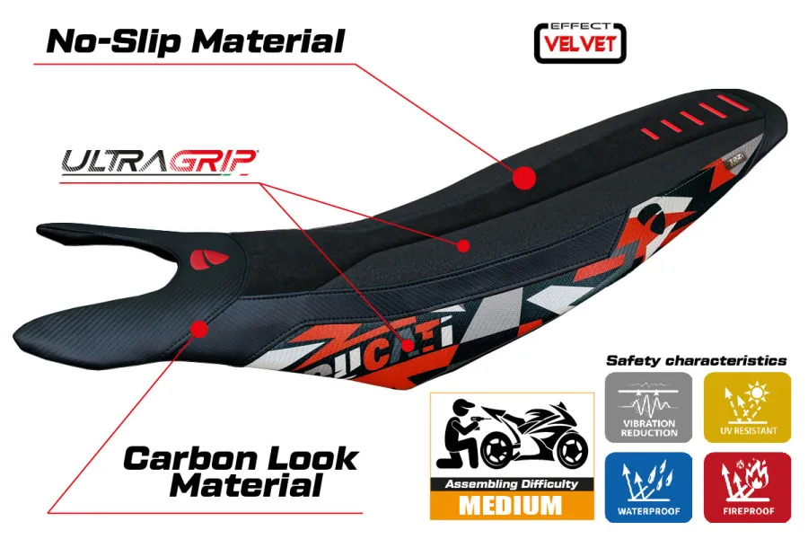 Sitzbezug kompatibel - Ducati Hypermotard 698 Mono  2024-2026 - mod Cairoli Special Color Velvet Ultragrip