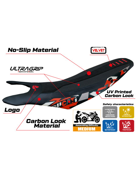 Funda de asiento compatible - Ducati Hypermotard 698 Mono  2024-2025 - mod Cairoli Special Color Velvet Ultragrip