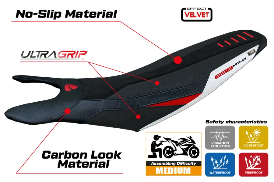 Sitzbezug kompatibel - Ducati Hypermotard 698 Mono  2024-2026 - mod Cairoli Special Color Velvet Ultragrip