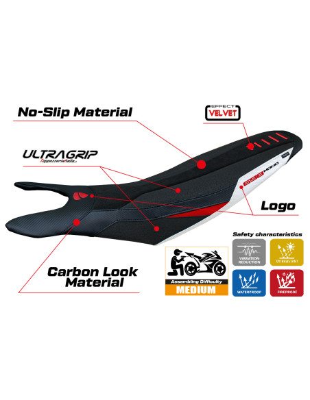 Funda de asiento compatible - Ducati Hypermotard 698 Mono  2024-2025 - mod Cairoli Special Color Velvet Ultragrip
