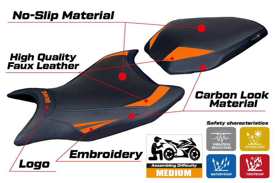 Funda de asiento compatible - KTM 990 Duke  2024-2026 - mod Cannes