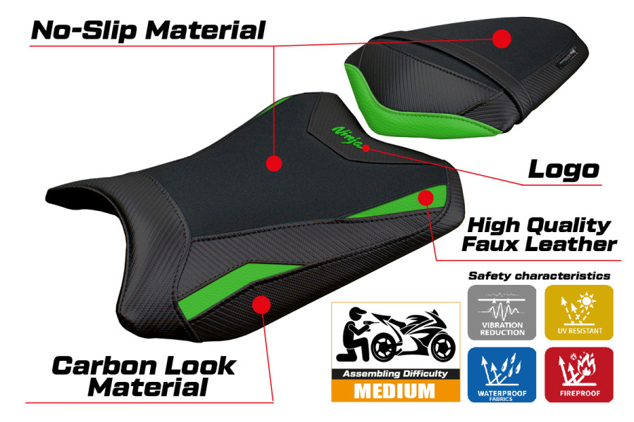 Housse de selle compatible - Kawasaki Ninja 300 2013 - 2017 - mod Aliko