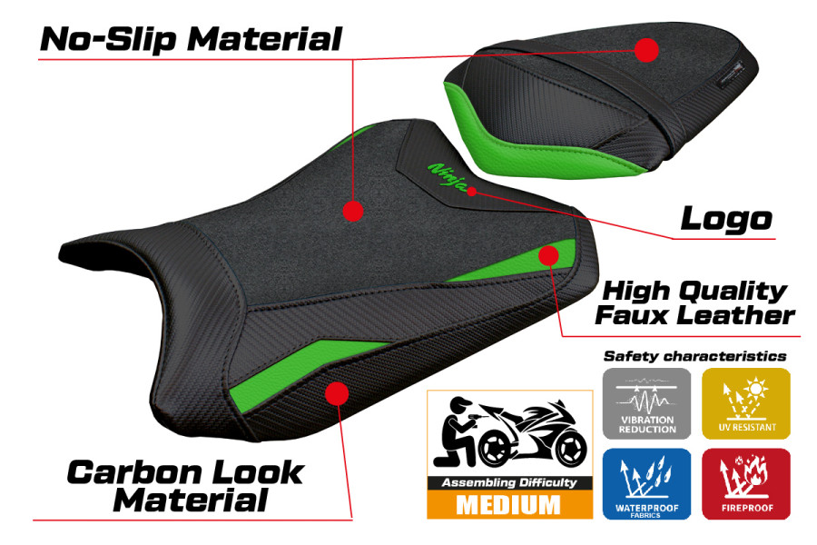 Funda de asiento compatible - Kawasaki Ninja 300  2013 - 2017 - mod Aliko Ultragrip