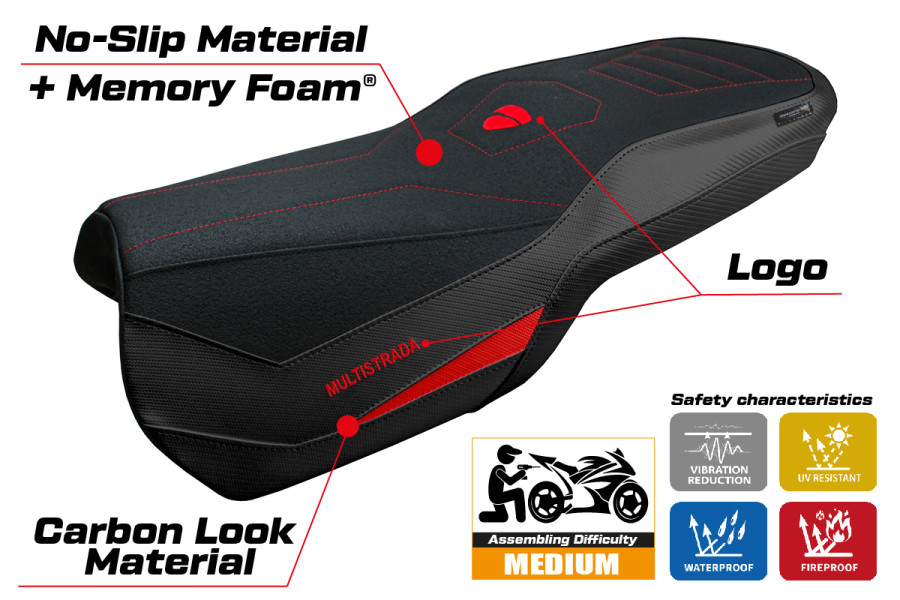 Housse de selle compatible - Ducati Multistrada V4 2021-2026 - mod Lula Ultragrip Comfort System