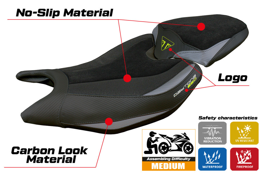 Rivestimento sella compatibile - Triumph Daytona 660  2024-2026 - mod Reims Velvet Ultragrip