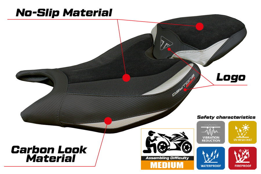 Rivestimento sella compatibile - Triumph Daytona 660  2024-2026 - mod Reims Velvet Ultragrip