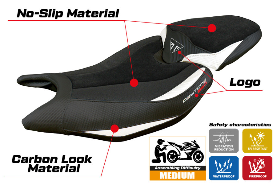 Rivestimento sella compatibile - Triumph Daytona 660  2024-2026 - mod Reims Velvet Ultragrip