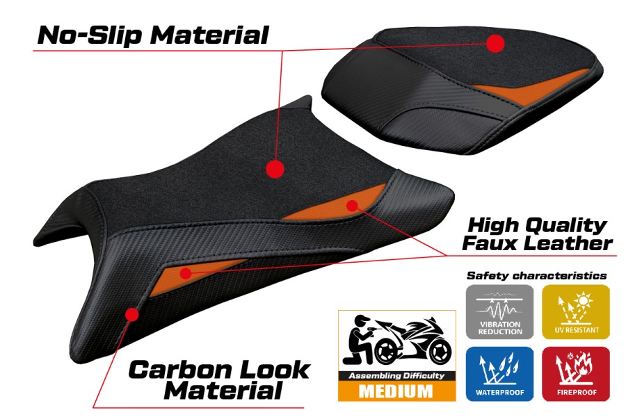 Funda de asiento compatible - KTM 390 Duke  2024-2026 - mod Mora Ultragrip