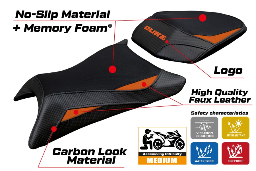 Funda de asiento compatible - KTM 390 Duke  2024-2026 - mod Mora Comfort System