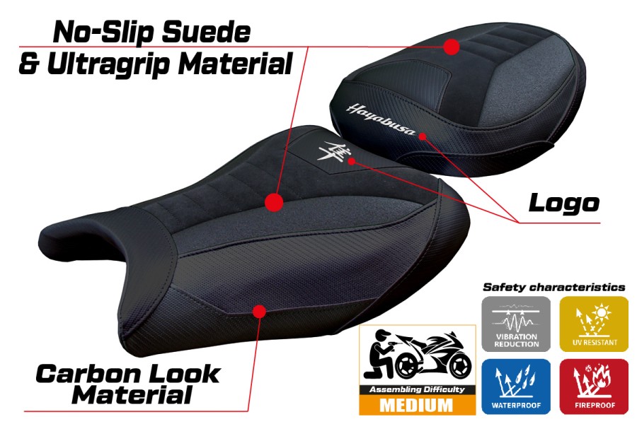 Rivestimento sella compatibile - Suzuki GSX R 1300 Hayabusa 2021-2026 - mod Denia Velvet Ultragrip