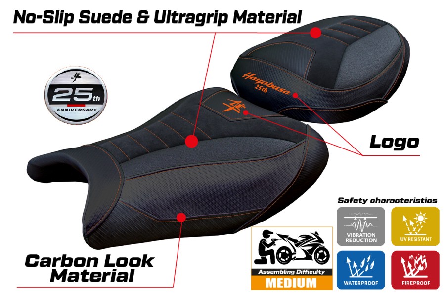Housse de selle compatible - Suzuki GSX R 1300 Hayabusa 2021-2026 - mod Denia Velvet Ultragrip