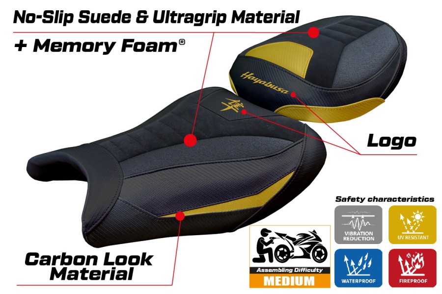 Housse de selle compatible - Suzuki GSX R 1300 Hayabusa 2021-2026 - mod Denia Velvet Ultragrip Comfort System