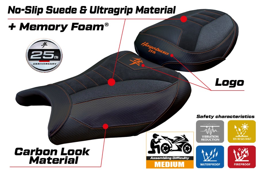 Rivestimento sella compatibile - Suzuki GSX R 1300 Hayabusa 2021-2026 - mod Denia Velvet Ultragrip Comfort System