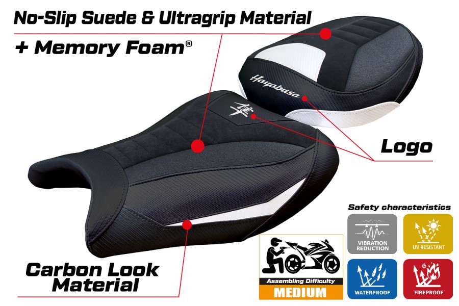 Sitzbezug kompatibel - Suzuki GSX R 1300 Hayabusa 2021-2026 - mod Denia Velvet Ultragrip Comfort System