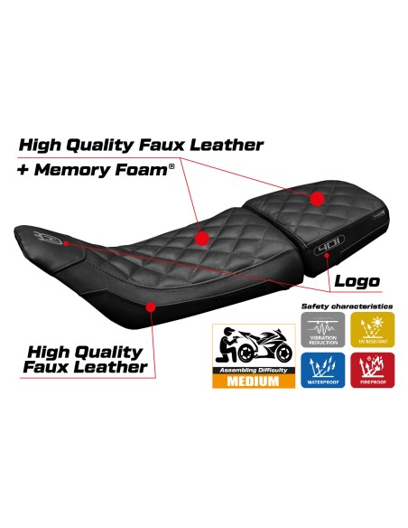 Seat cover compatible - Husqvarna Svartpilen 401 2018 - 2023 - mod Solna vintage Comfort System