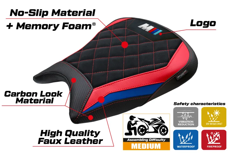Housse de selle compatible - BMW M 1000 RR 2023-2026 - mod Melk Velvet Comfort System