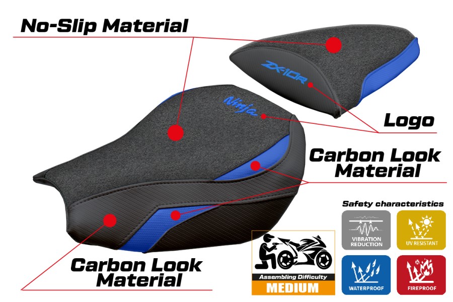 Housse de selle compatible - Kawasaki Ninja ZX 10 R 2006-2007 - mod Goku Ultragrip