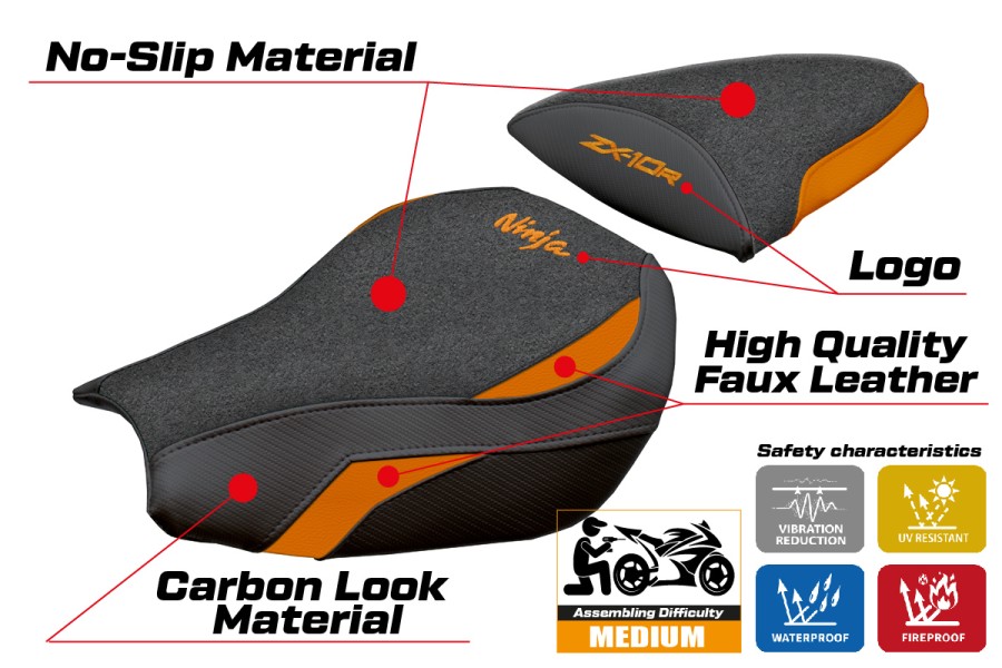 Funda de asiento compatible - Kawasaki Ninja ZX 10 R 2006-2007 - mod Goku Ultragrip