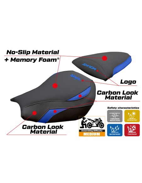 Housse de selle compatible - Kawasaki Ninja ZX 10 R 2006-2007 - mod Goku Comfort System